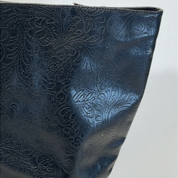 Db Dk Fashion Black Tall Boot Floral Embossed Low heel Side Zip Size 8 vegan - Picture 8 of 12